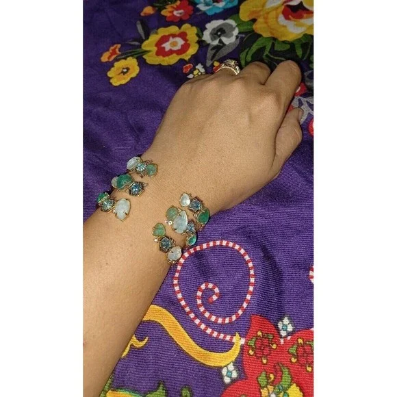 *GOLD RARE VINTAGE ALEXIS BITTAR MOSAIC LUCITE HINGED BRACELET CUFF 14K RHODIUM - Picture 5 of 9